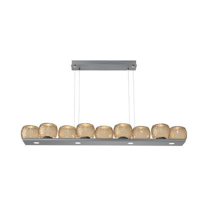 Vessel Linear LED Chandelier in Gunmetal/Bronze Blown Glass.