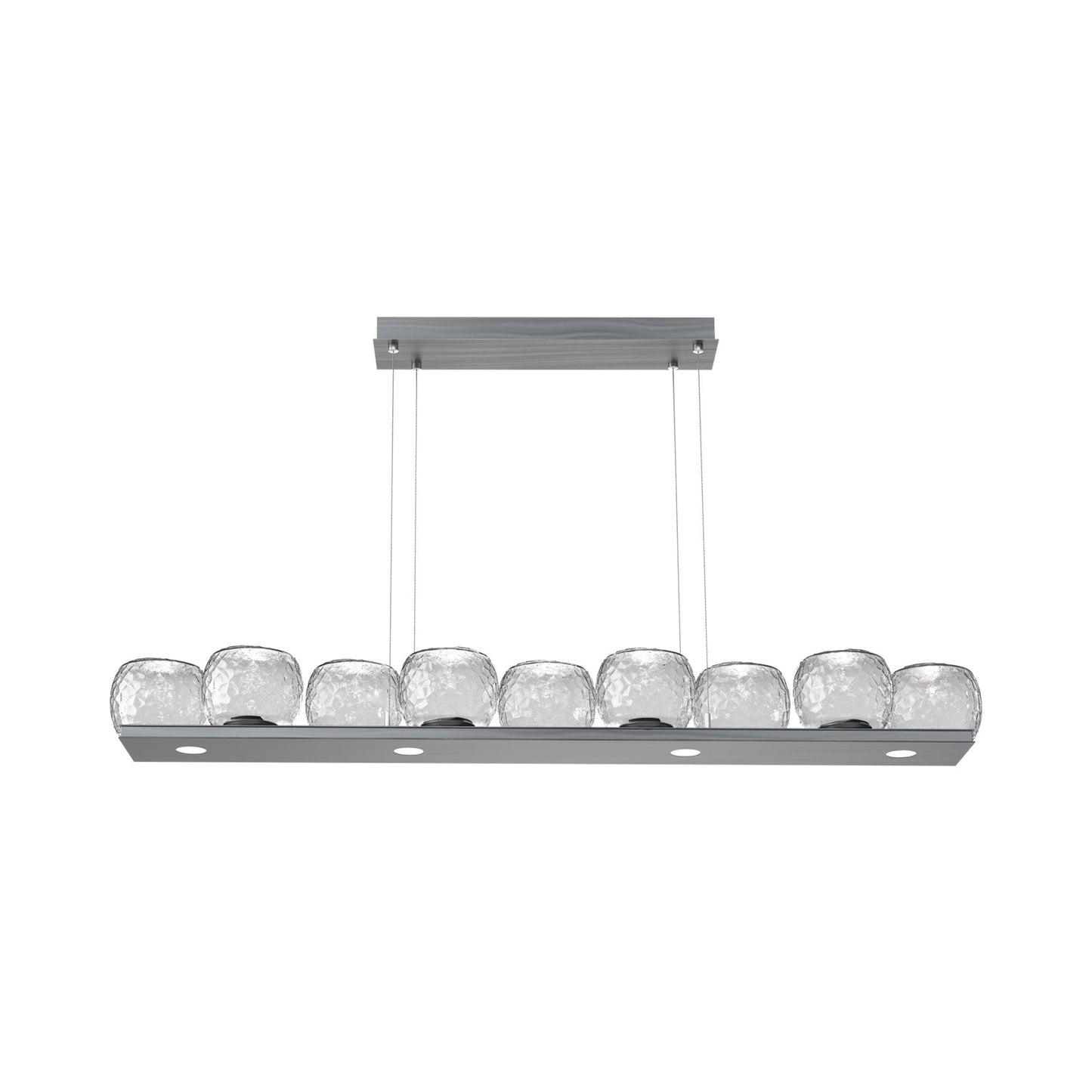 Vessel Linear LED Chandelier in Gunmetal/Clear Blown Glass.