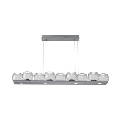 Vessel Linear LED Chandelier in Gunmetal/Clear Blown Glass.