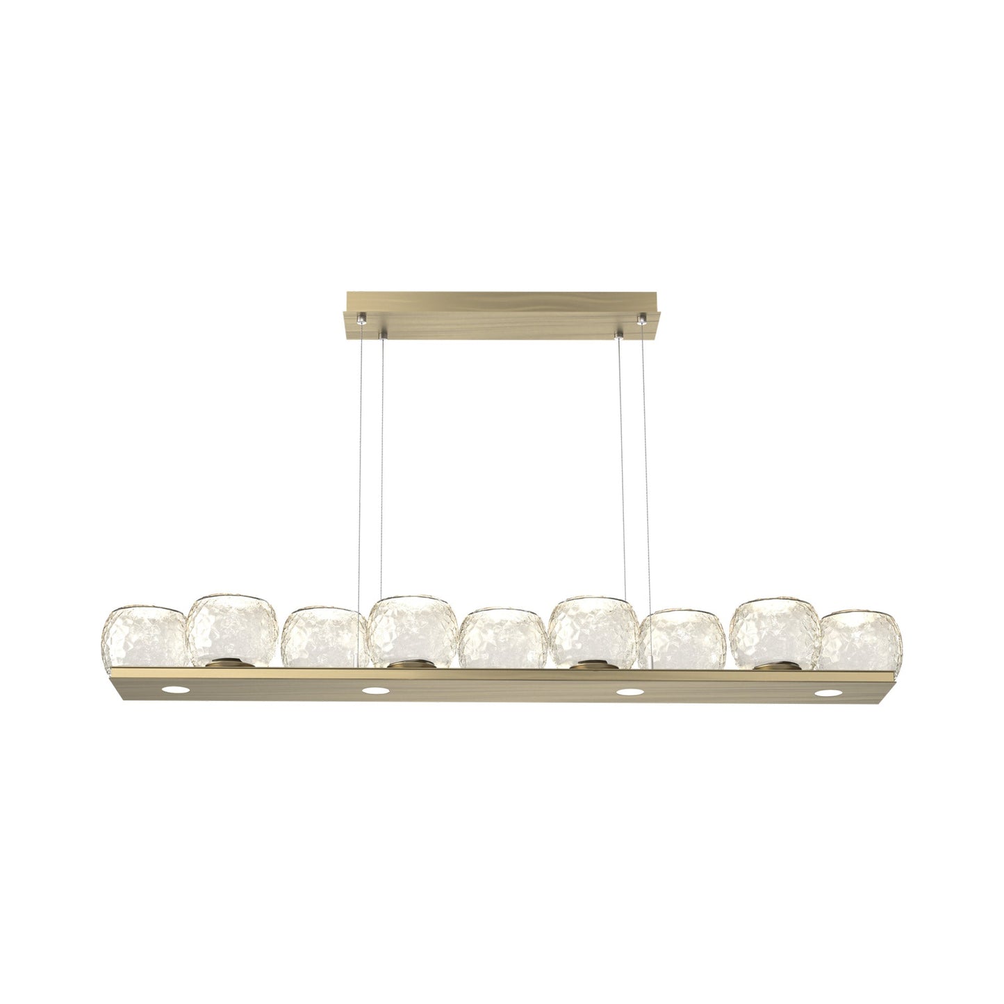 Vessel Linear LED Chandelier in Heritage Brass/Amber Blown Glass.