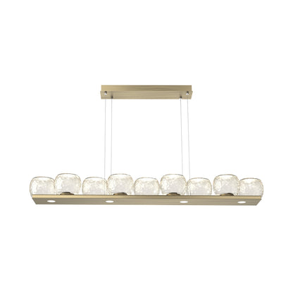 Vessel Linear LED Chandelier in Heritage Brass/Amber Blown Glass.