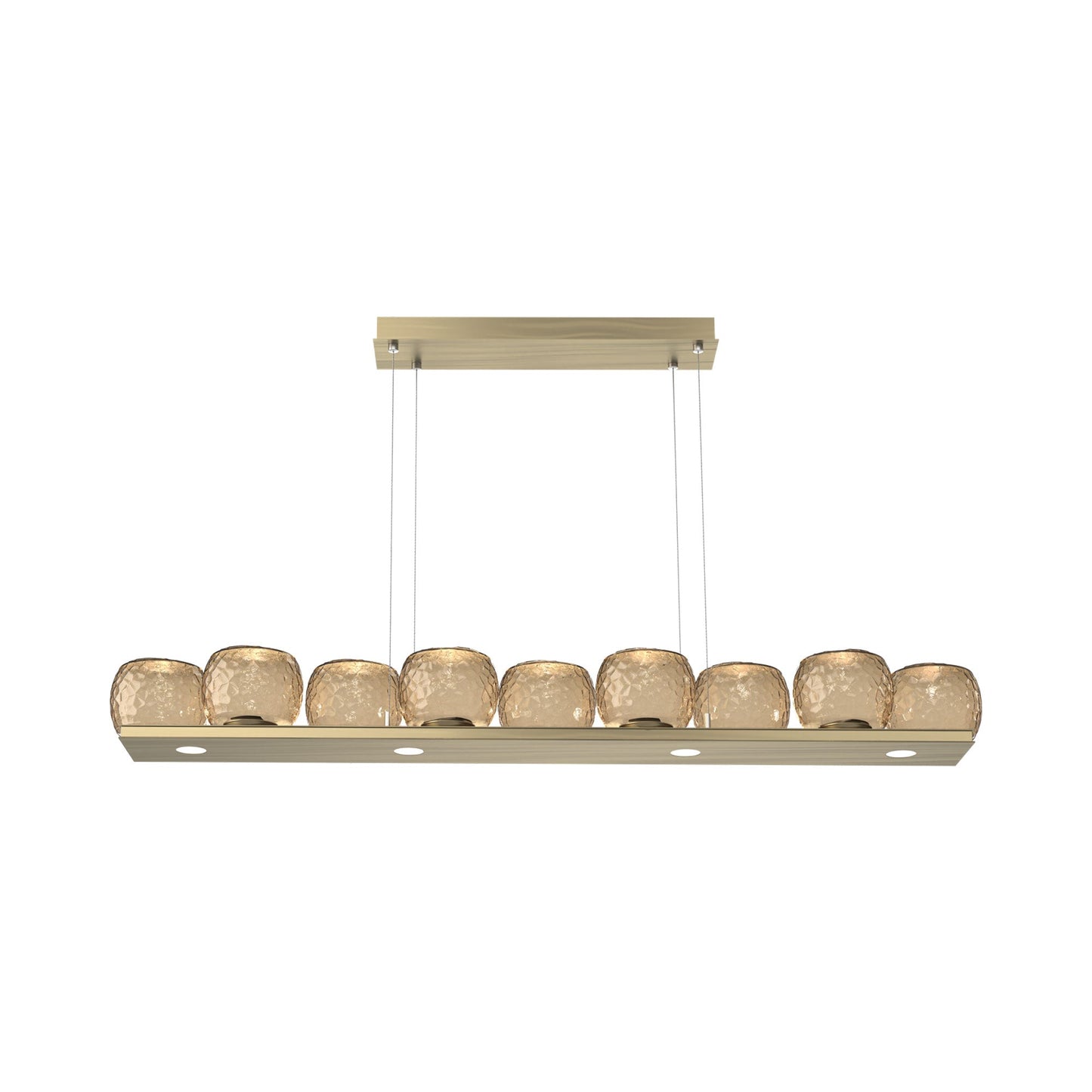 Vessel Linear LED Chandelier in Heritage Brass/Bronze Blown Glass.