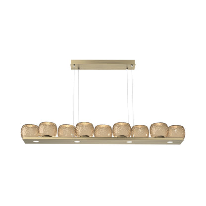 Vessel Linear LED Chandelier in Heritage Brass/Bronze Blown Glass.