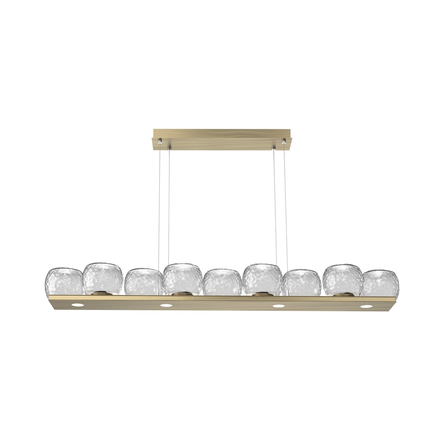Vessel Linear LED Chandelier in Heritage Brass/Clear Blown Glass.