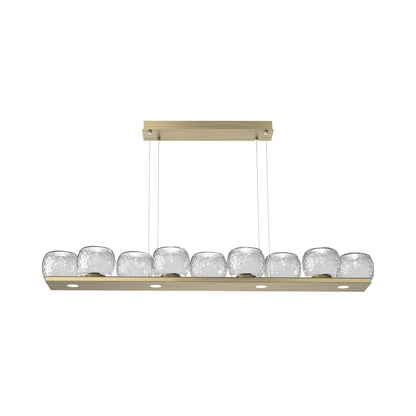Vessel Linear LED Chandelier in Heritage Brass/Clear Blown Glass.