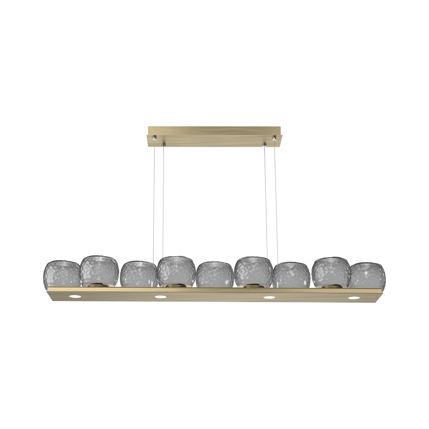 Vessel Linear LED Chandelier in Heritage Brass/Smoke Blown Glass.