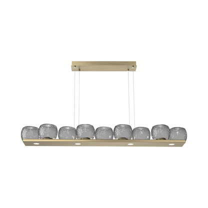 Vessel Linear LED Chandelier in Heritage Brass/Smoke Blown Glass.