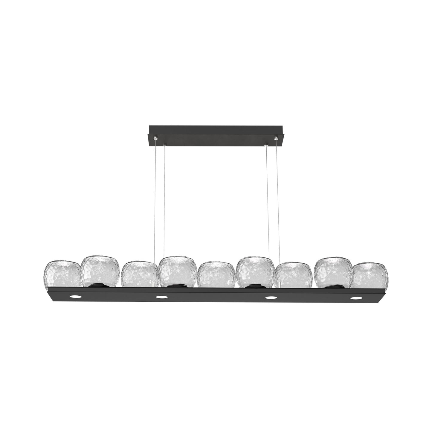Vessel Linear LED Chandelier in Matte Black/Clear Blown Glass.