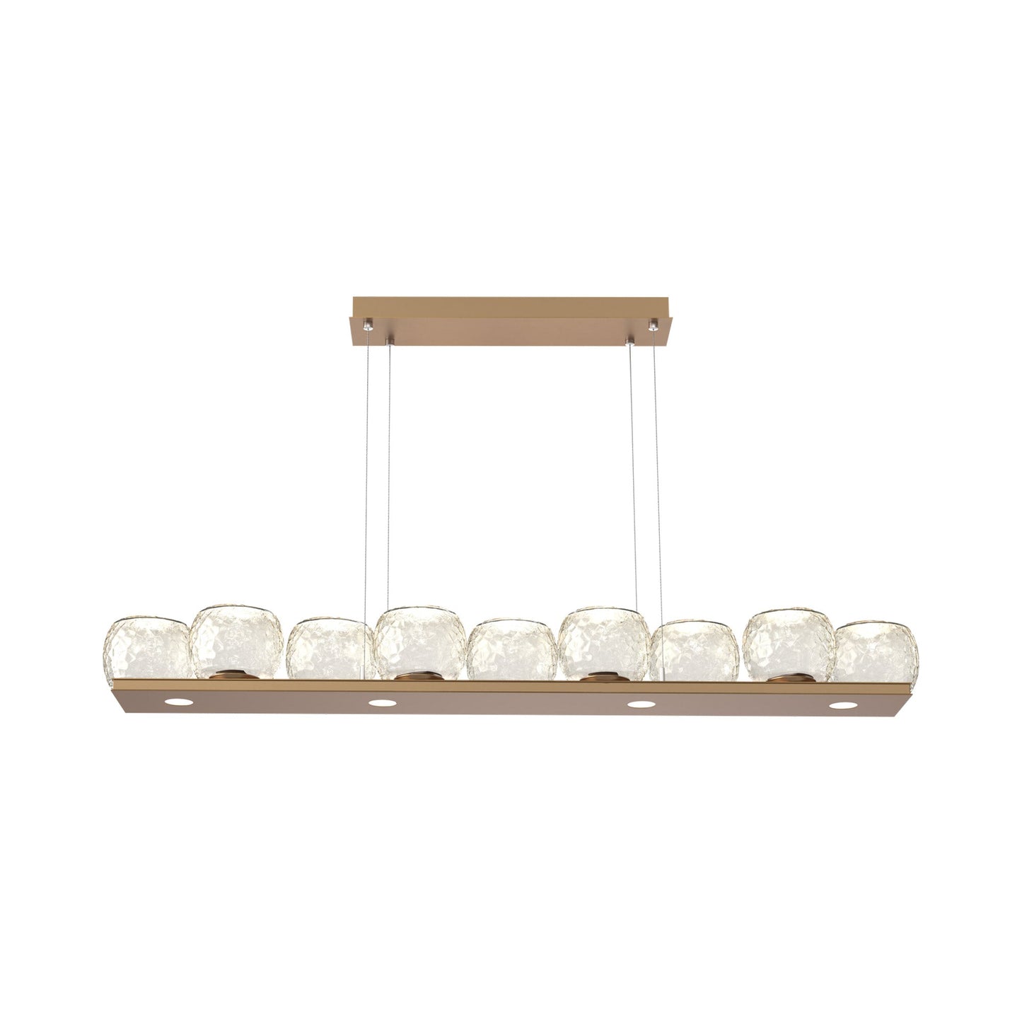 Vessel Linear LED Chandelier in Novel Brass/Amber Blown Glass.