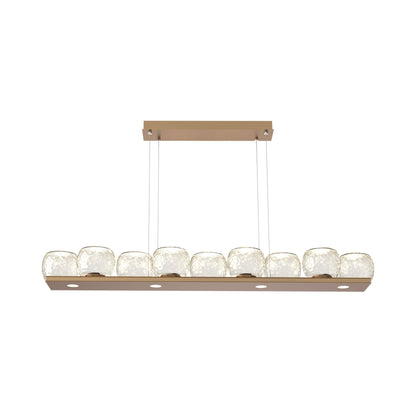 Vessel Linear LED Chandelier in Novel Brass/Amber Blown Glass.