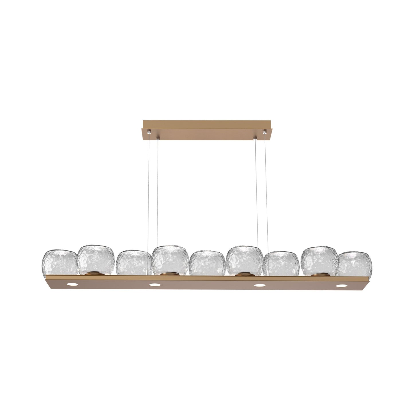 Vessel Linear LED Chandelier in Novel Brass/Clear Blown Glass.