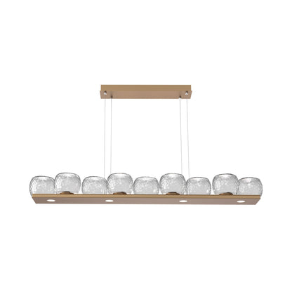 Vessel Linear LED Chandelier in Novel Brass/Clear Blown Glass.