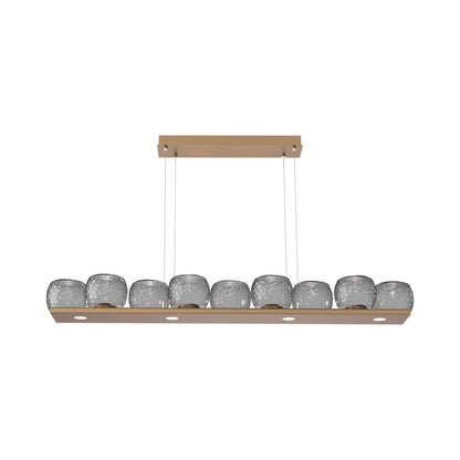 Vessel Linear LED Chandelier in Novel Brass/Smoke Blown Glass.