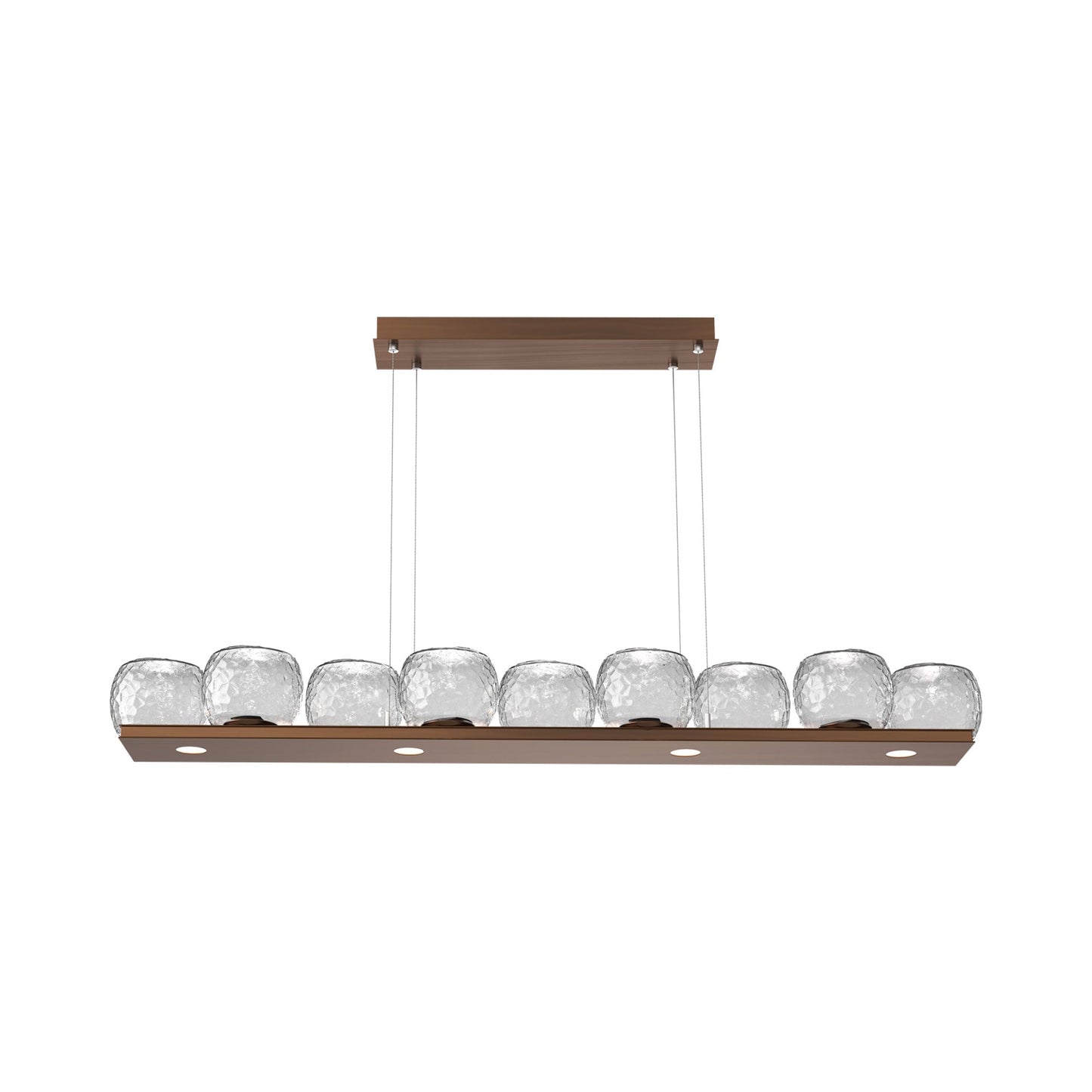 Vessel Linear LED Chandelier in Oil Rubbed Bronze/Clear Blown Glass.