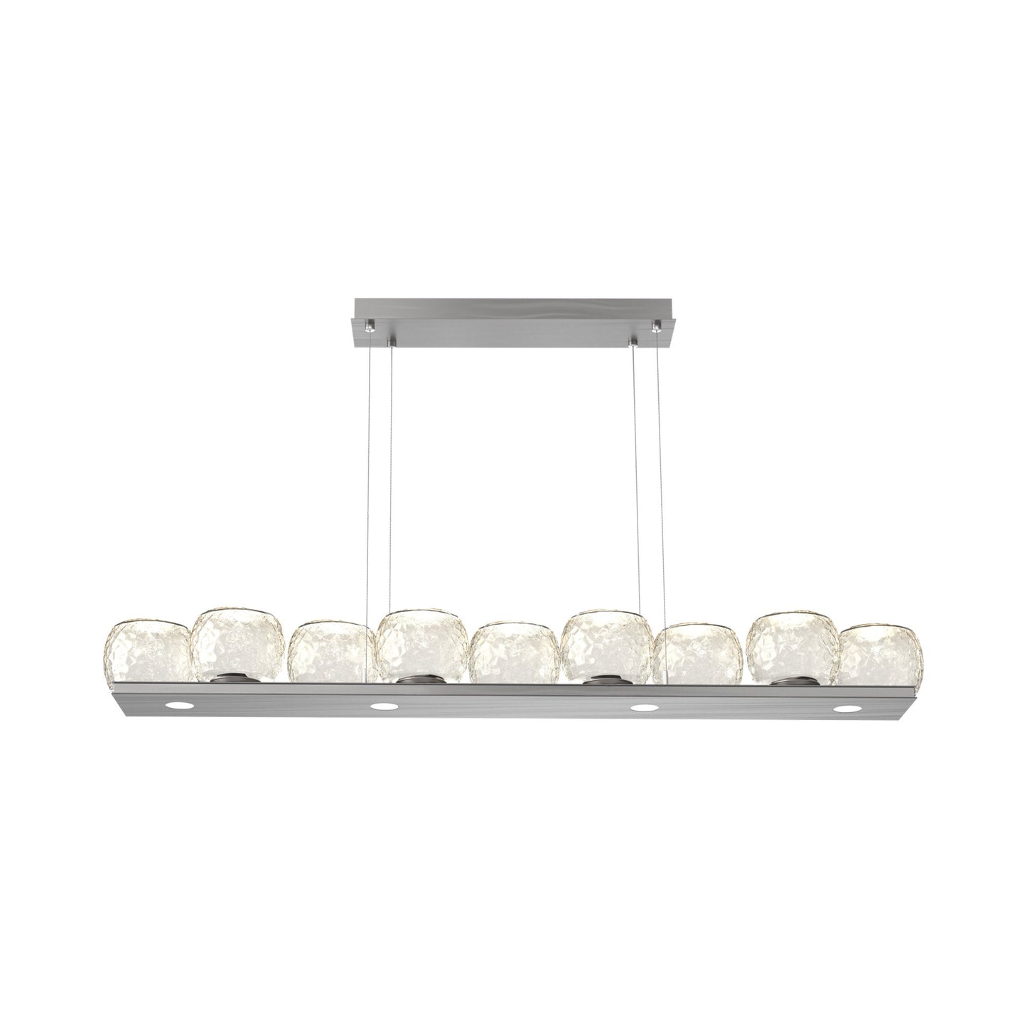 Vessel Linear LED Chandelier in Satin Nickel/Amber Blown Glass.