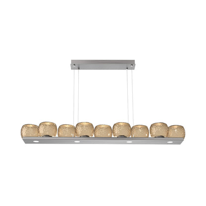 Vessel Linear LED Chandelier in Satin Nickel/Bronze Blown Glass.