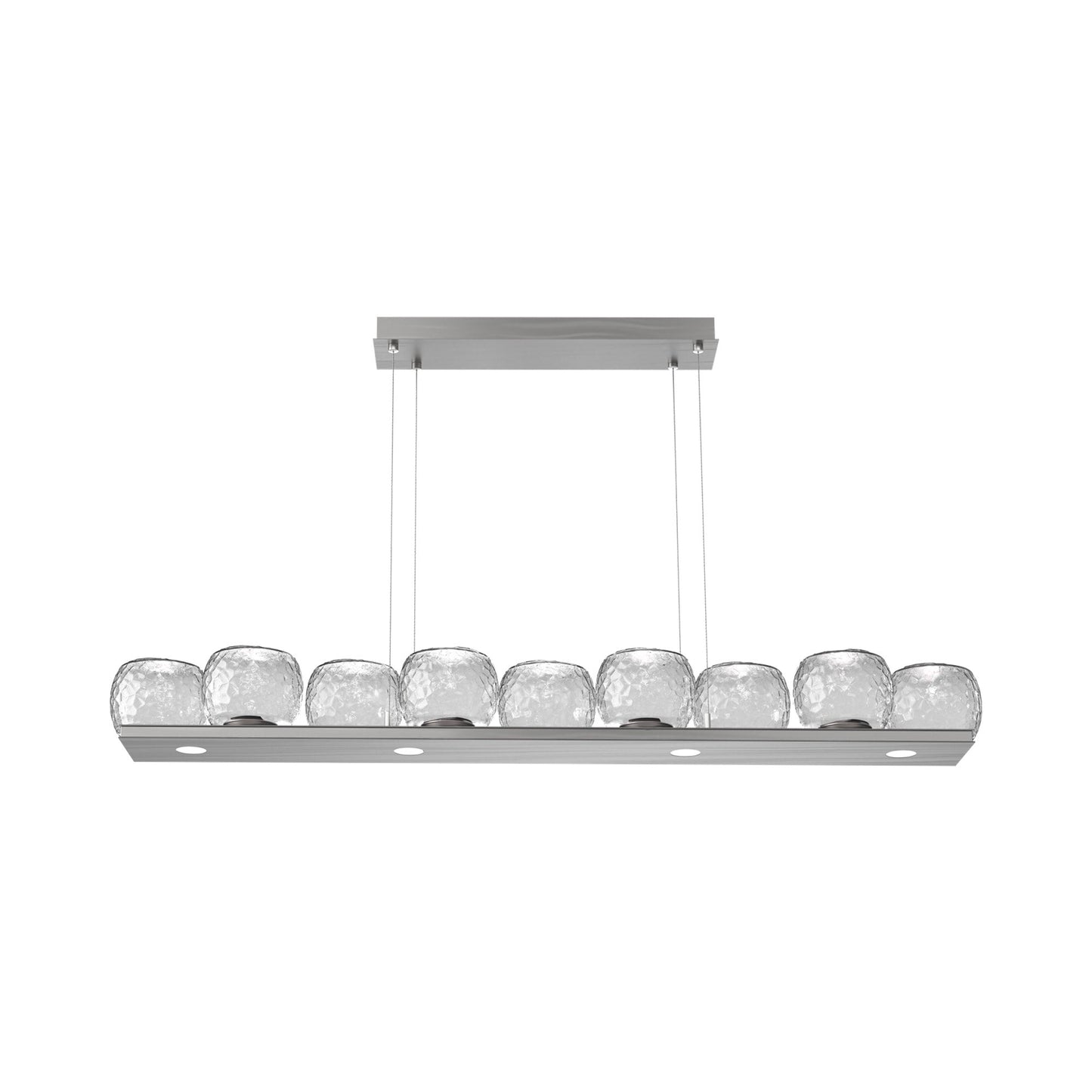 Vessel Linear LED Chandelier in Satin Nickel/Clear Blown Glass.