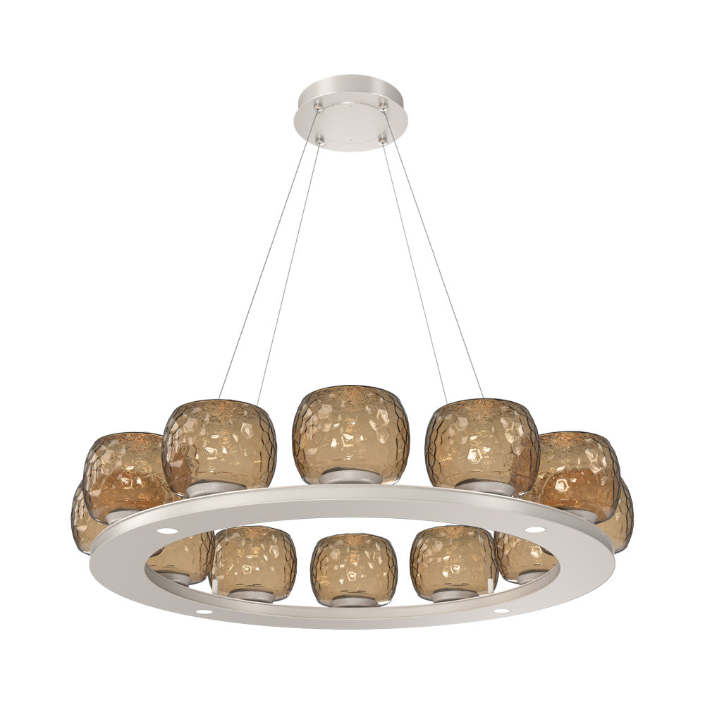 Vessel Ring LED Chandelier in Beige Silver/Bronze Blown Glass (37.2-Inch).
