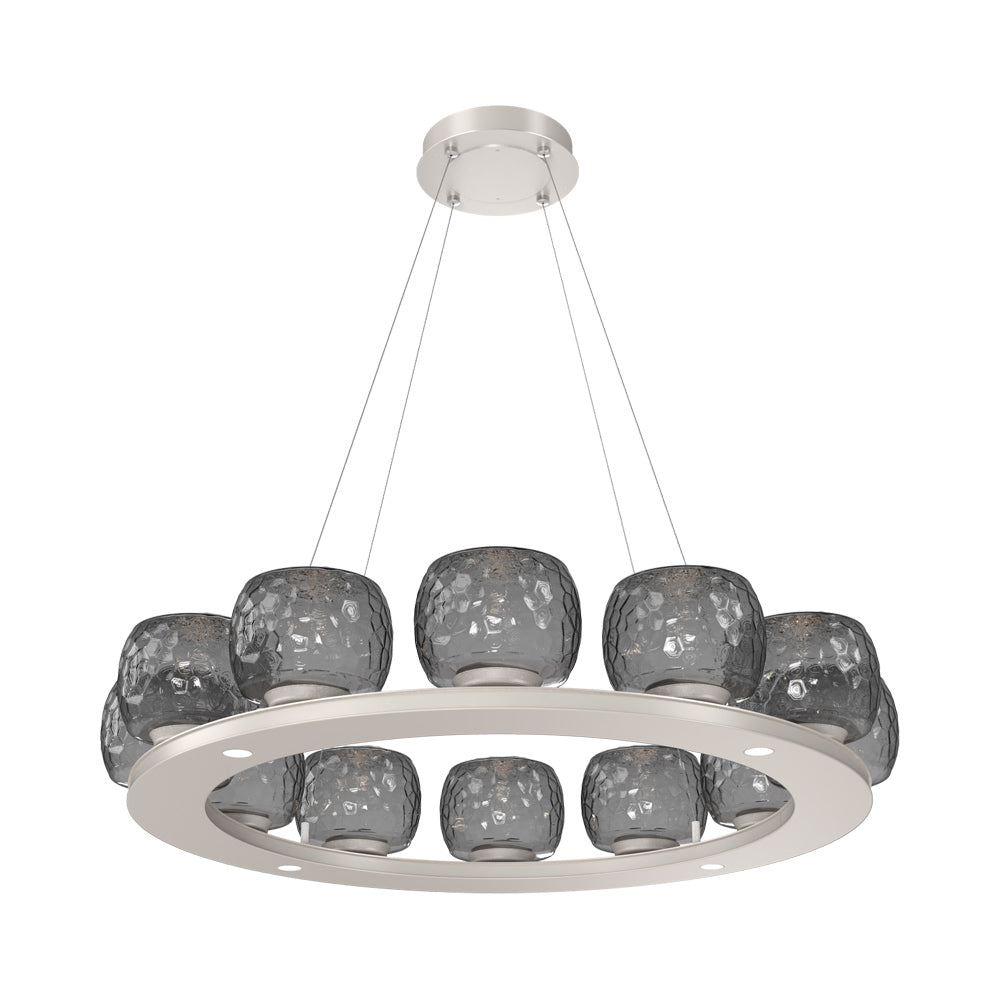 Vessel Ring LED Chandelier in Beige Silver/Smoke Blown Glass (37.2-Inch).