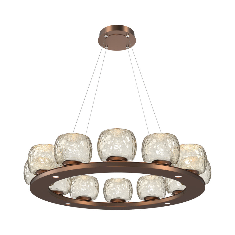 Vessel Ring LED Chandelier in Burnished Bronze/Amber Blown Glass (37.2-Inch).