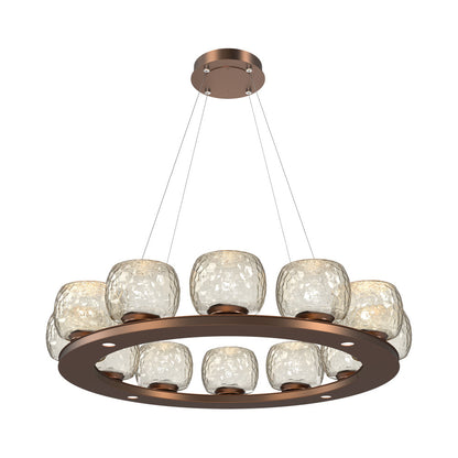 Vessel Ring LED Chandelier in Burnished Bronze/Amber Blown Glass (37.2-Inch).
