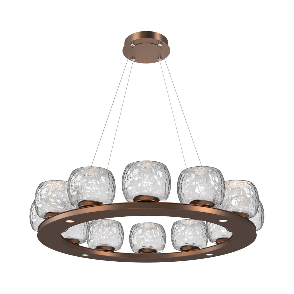 Vessel Ring LED Chandelier in Burnished Bronze/Clear Blown Glass (37.2-Inch).