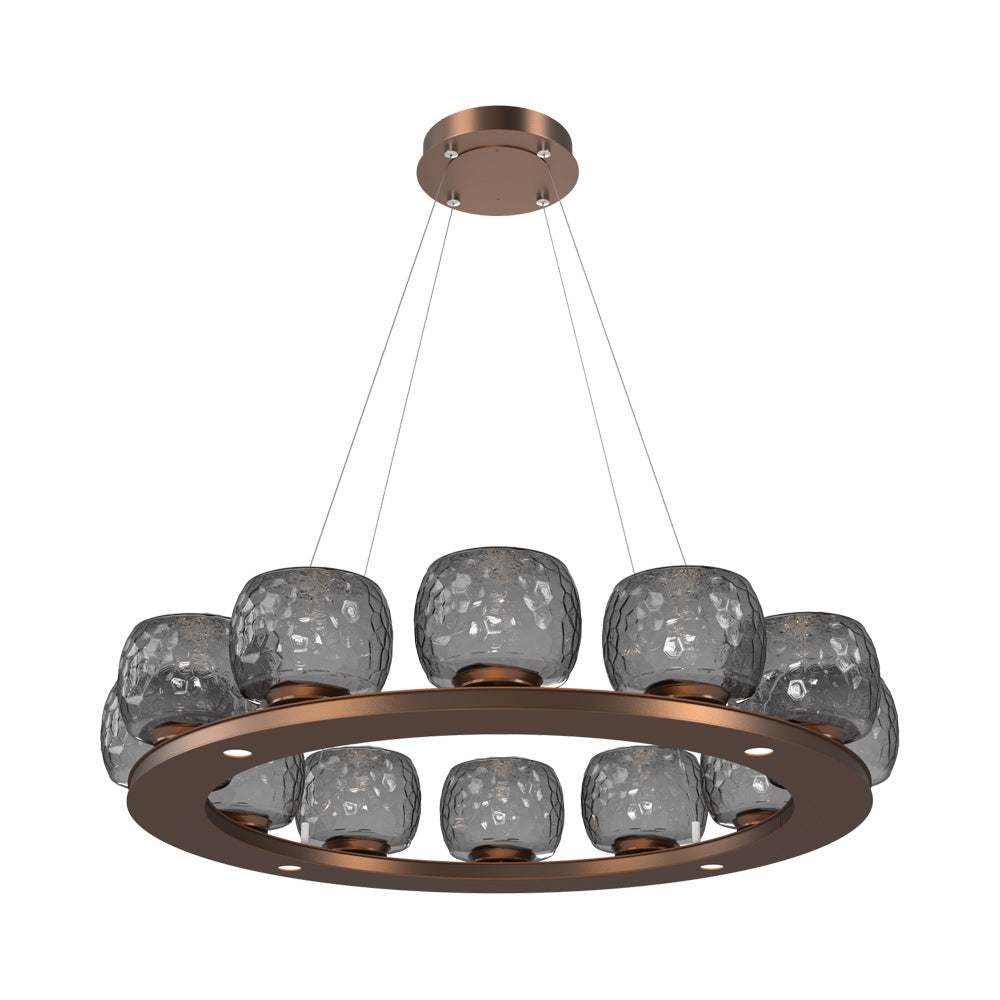 Vessel Ring LED Chandelier in Burnished Bronze/Smoke Blown Glass (37.2-Inch).