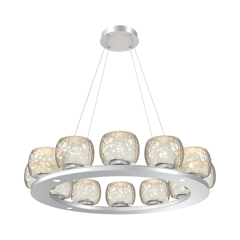 Vessel Ring LED Chandelier in Classic Silver/Amber Blown Glass (37.2-Inch).