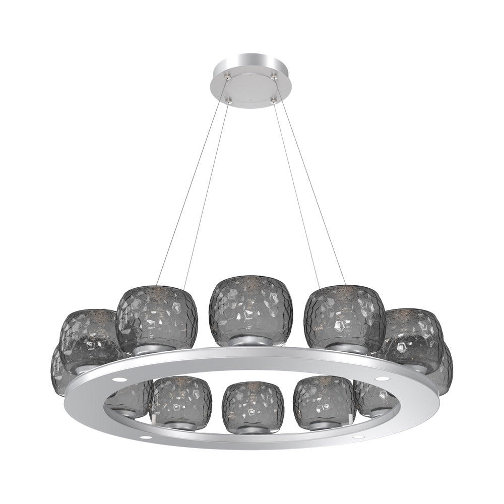Vessel Ring LED Chandelier in Classic Silver/Smoke Blown Glass (37.2-Inch).