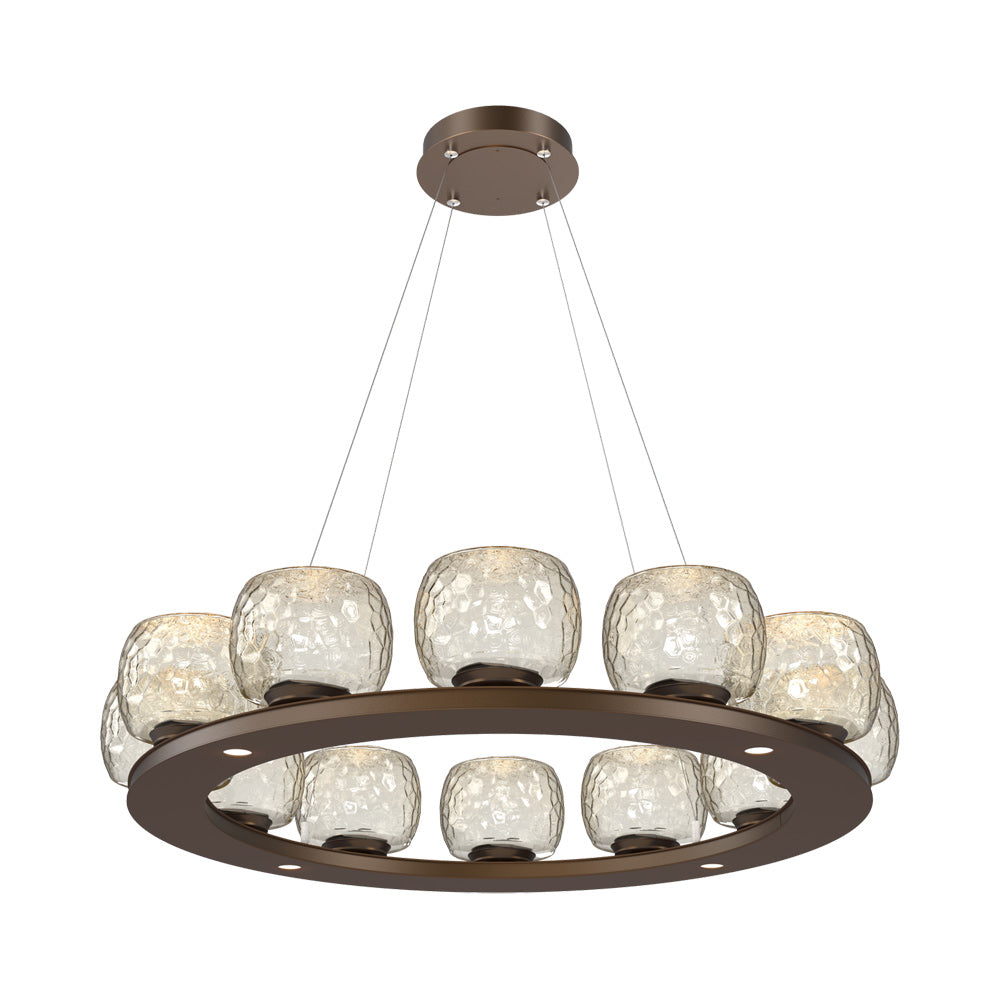 Vessel Ring LED Chandelier in Flat Bronze/Amber Blown Glass (37.2-Inch).