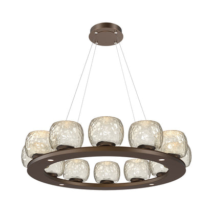 Vessel Ring LED Chandelier in Flat Bronze/Amber Blown Glass (37.2-Inch).