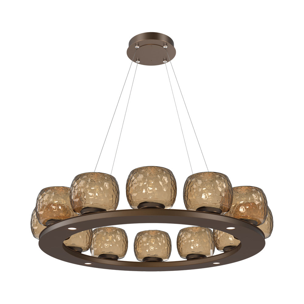 Vessel Ring LED Chandelier in Flat Bronze/Bronze Blown Glass (37.2-Inch).
