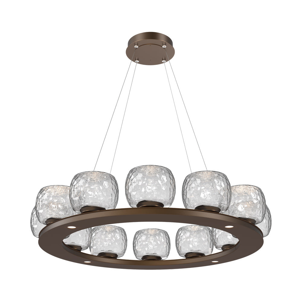 Vessel Ring LED Chandelier in Flat Bronze/Clear Blown Glass (37.2-Inch).