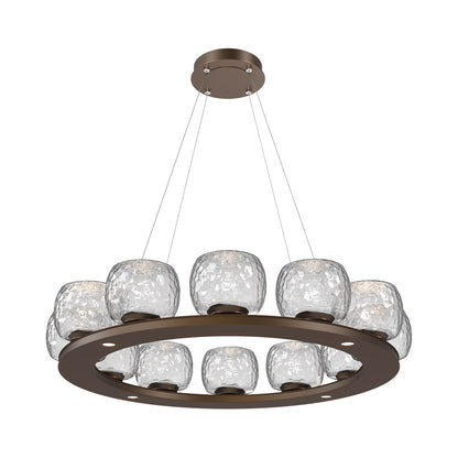 Vessel Ring LED Chandelier in Flat Bronze/Clear Blown Glass (37.2-Inch).