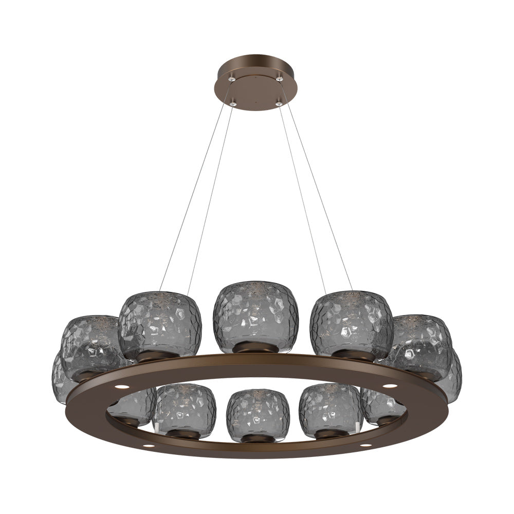 Vessel Ring LED Chandelier in Flat Bronze/Smoke Blown Glass (37.2-Inch).