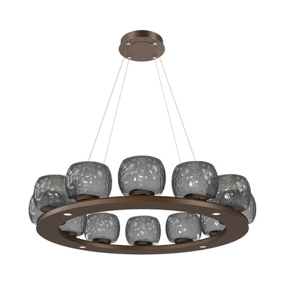 Vessel Ring LED Chandelier in Flat Bronze/Smoke Blown Glass (37.2-Inch).