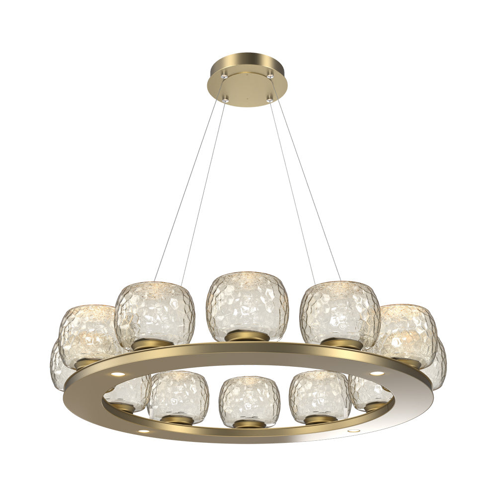 Vessel Ring LED Chandelier in Gilded Brass/Amber Blown Glass (37.2-Inch).