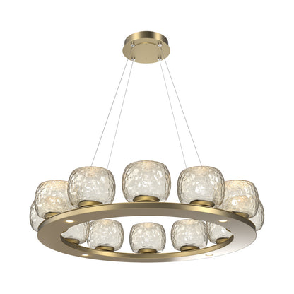 Vessel Ring LED Chandelier in Gilded Brass/Amber Blown Glass (37.2-Inch).