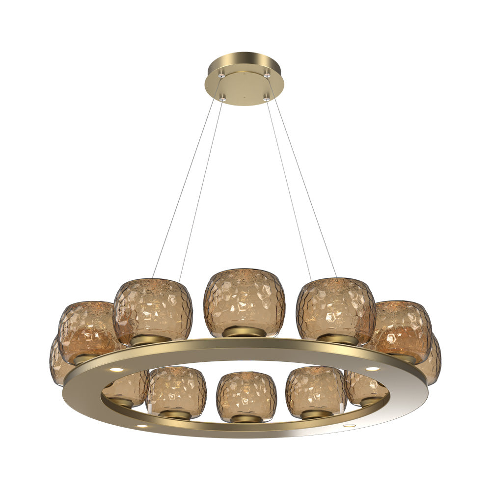 Vessel Ring LED Chandelier in Gilded Brass/Bronze Blown Glass (37.2-Inch).
