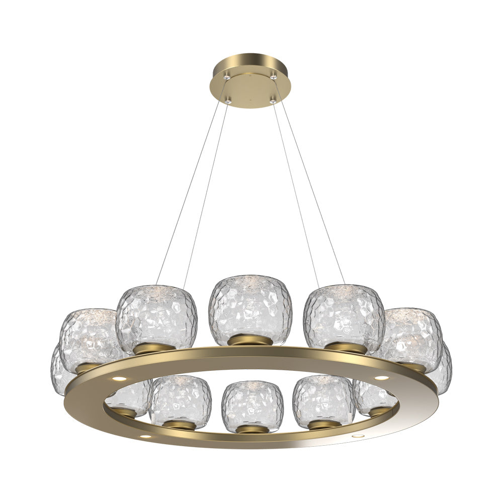 Vessel Ring LED Chandelier in Gilded Brass/Clear Blown Glass (37.2-Inch).