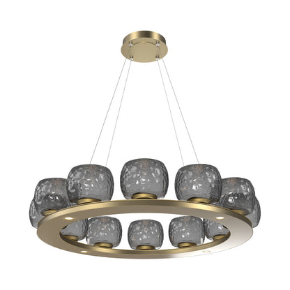 Vessel Ring LED Chandelier in Gilded Brass/Smoke Blown Glass (37.2-Inch).