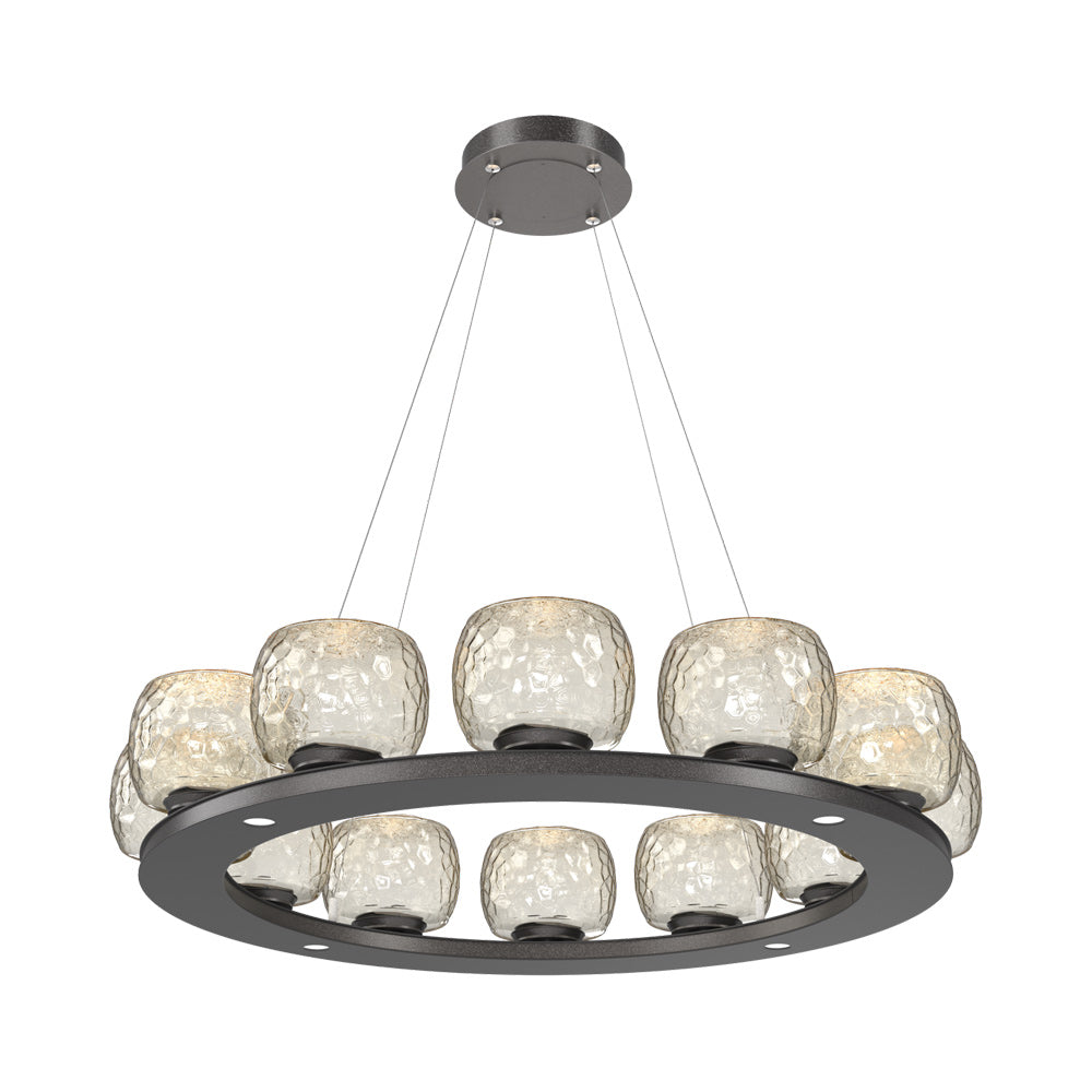 Vessel Ring LED Chandelier in Graphite/Amber Blown Glass (37.2-Inch).