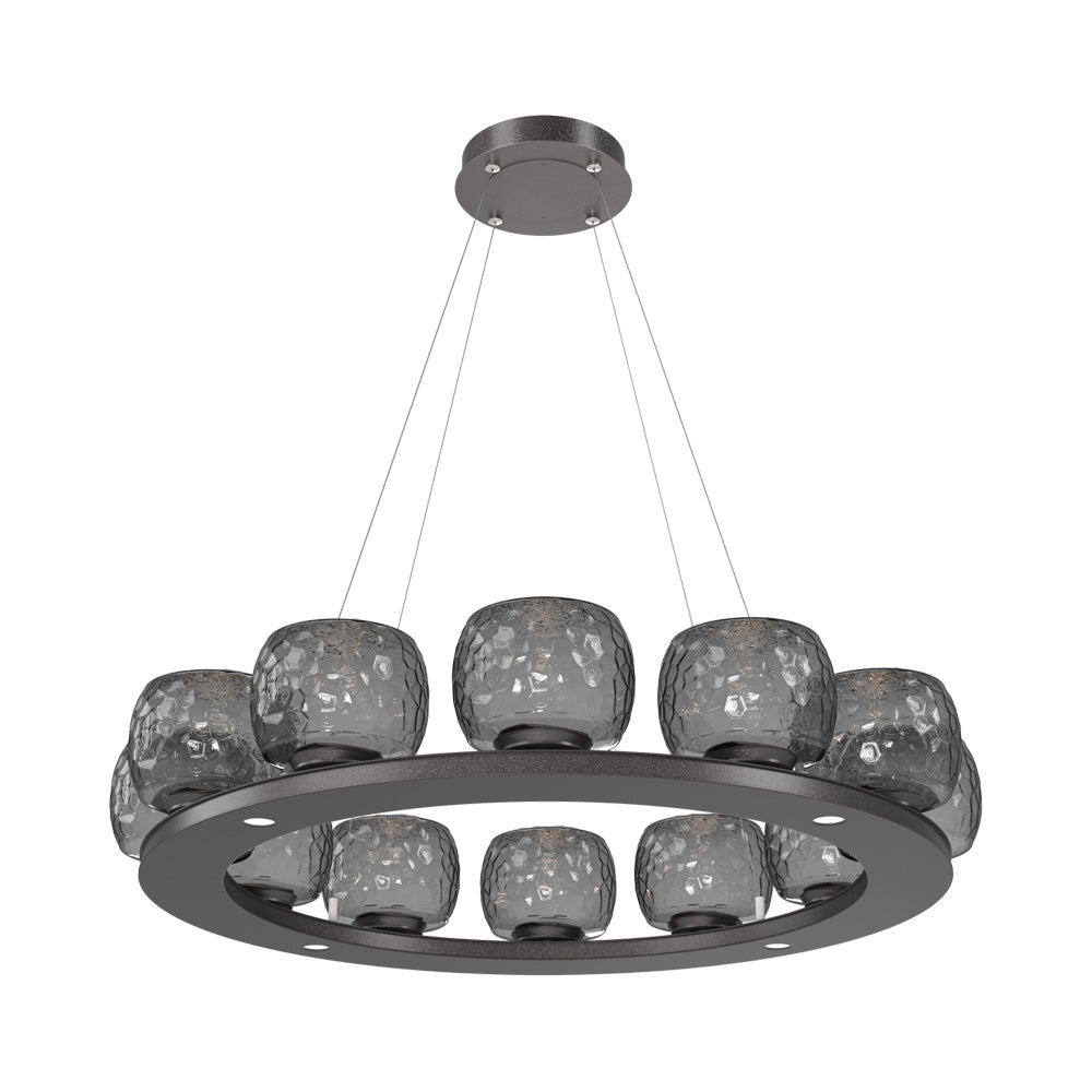 Vessel Ring LED Chandelier in Graphite/Smoke Blown Glass (37.2-Inch).