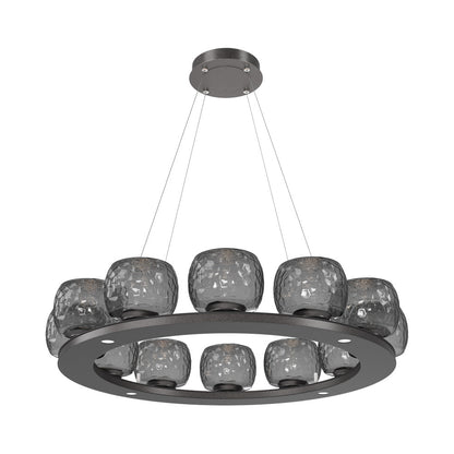 Vessel Ring LED Chandelier in Graphite/Smoke Blown Glass (37.2-Inch).