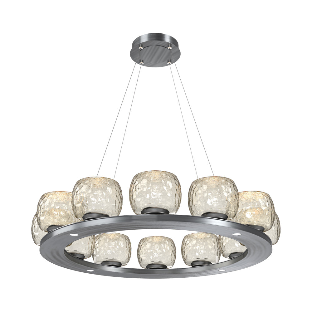 Vessel Ring LED Chandelier in Gunmetal/Amber Blown Glass (37.2-Inch).