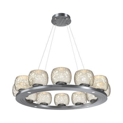 Vessel Ring LED Chandelier in Gunmetal/Amber Blown Glass (37.2-Inch).