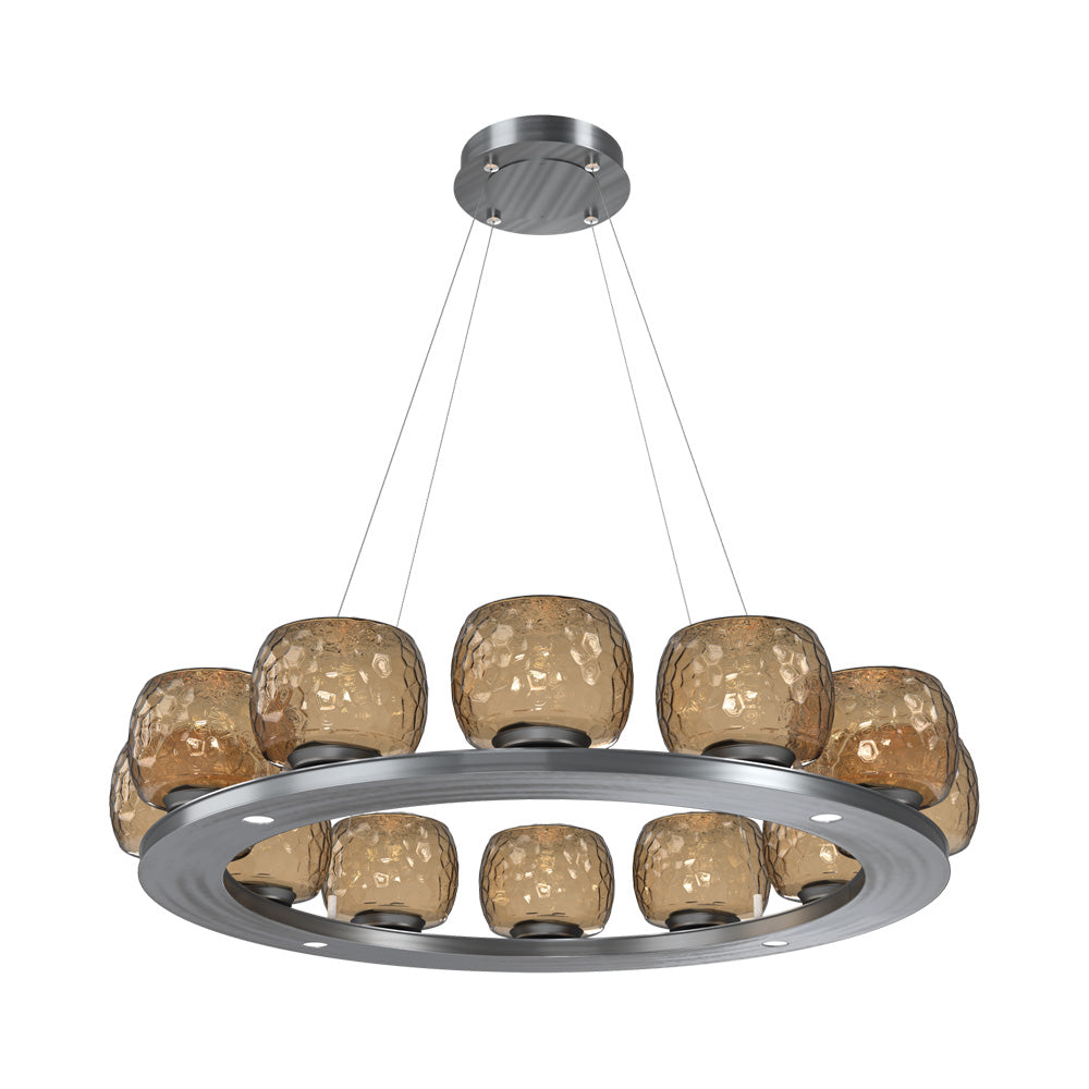 Vessel Ring LED Chandelier in Gunmetal/Bronze Blown Glass (37.2-Inch).
