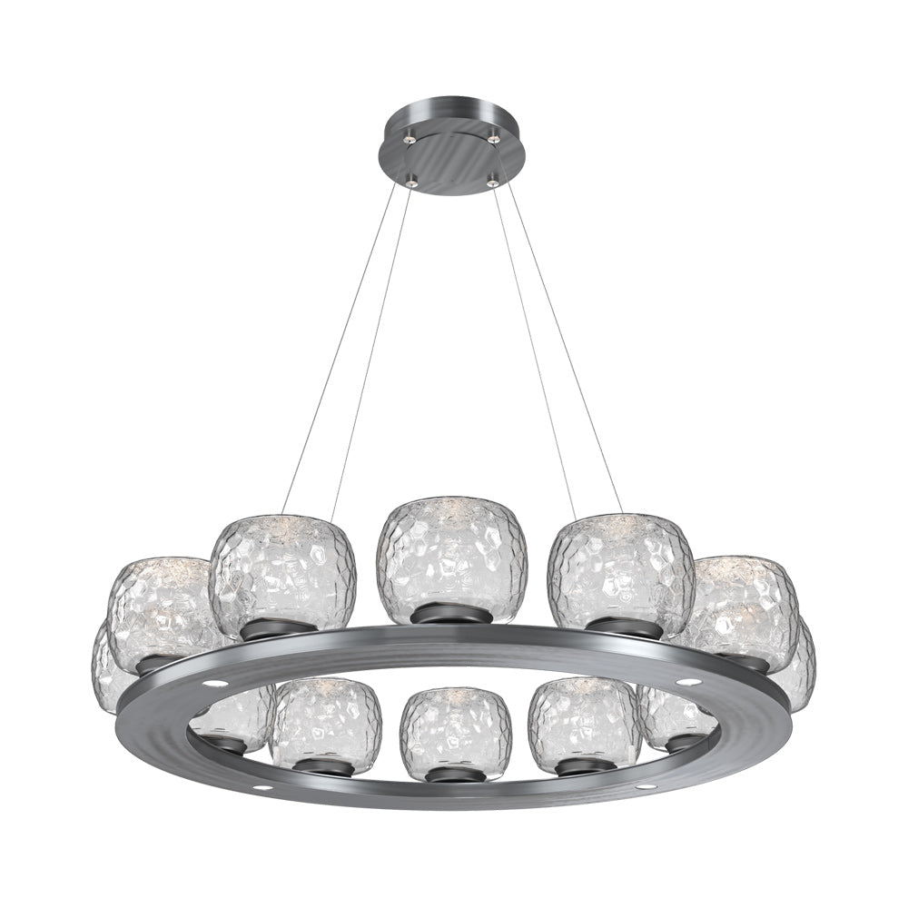 Vessel Ring LED Chandelier in Gunmetal/Clear Blown Glass (37.2-Inch).