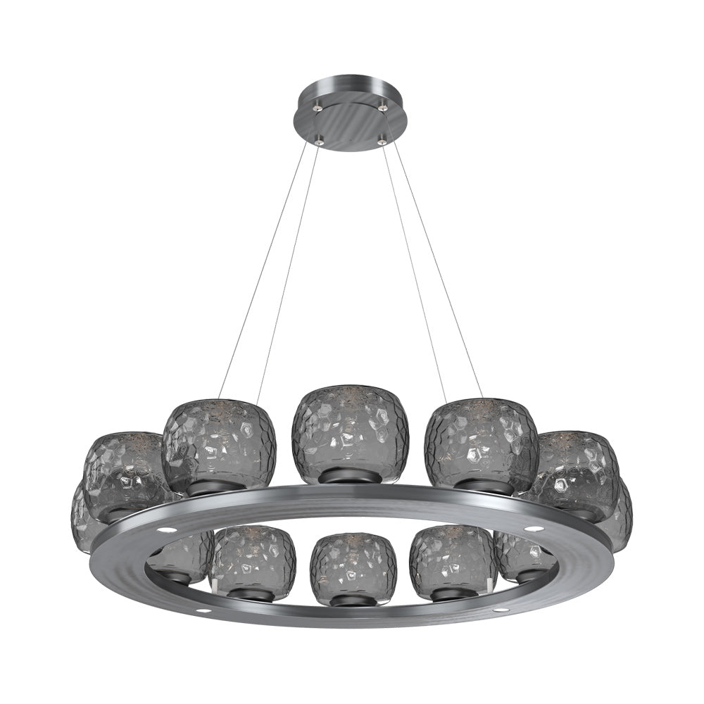 Vessel Ring LED Chandelier in Gunmetal/Smoke Blown Glass (37.2-Inch).