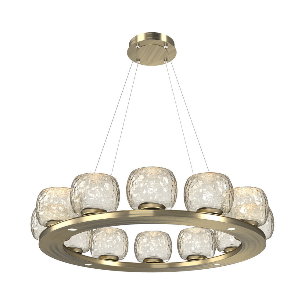 Vessel Ring LED Chandelier in Heritage Brass/Amber Blown Glass (37.2-Inch).
